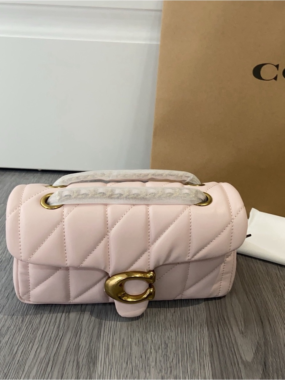 Coach Quilted Crossbody Bag in Pale Pink with Gold Hardware